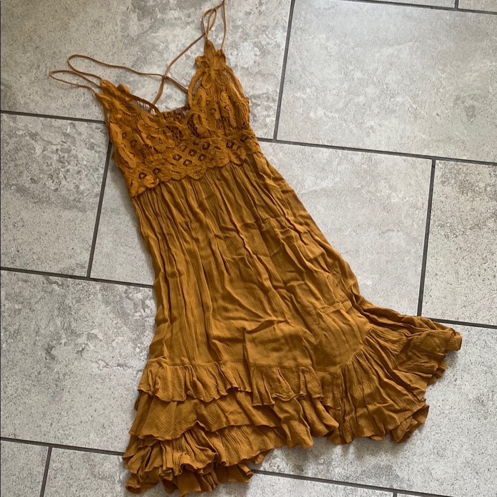 Free People Mustard Lace Mini Dress
